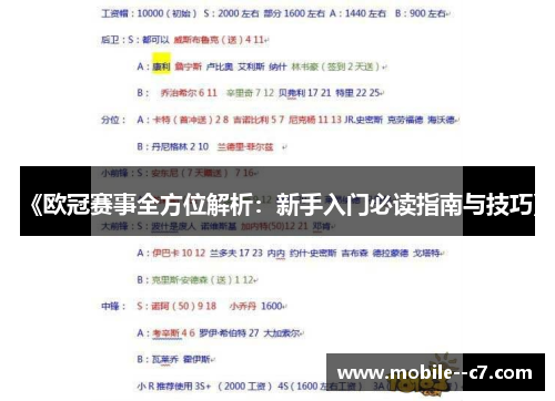 《欧冠赛事全方位解析：新手入门必读指南与技巧》