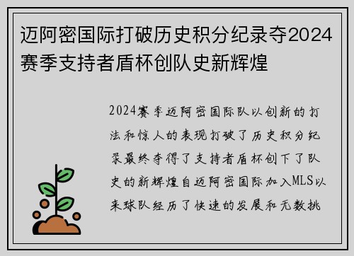 迈阿密国际打破历史积分纪录夺2024赛季支持者盾杯创队史新辉煌